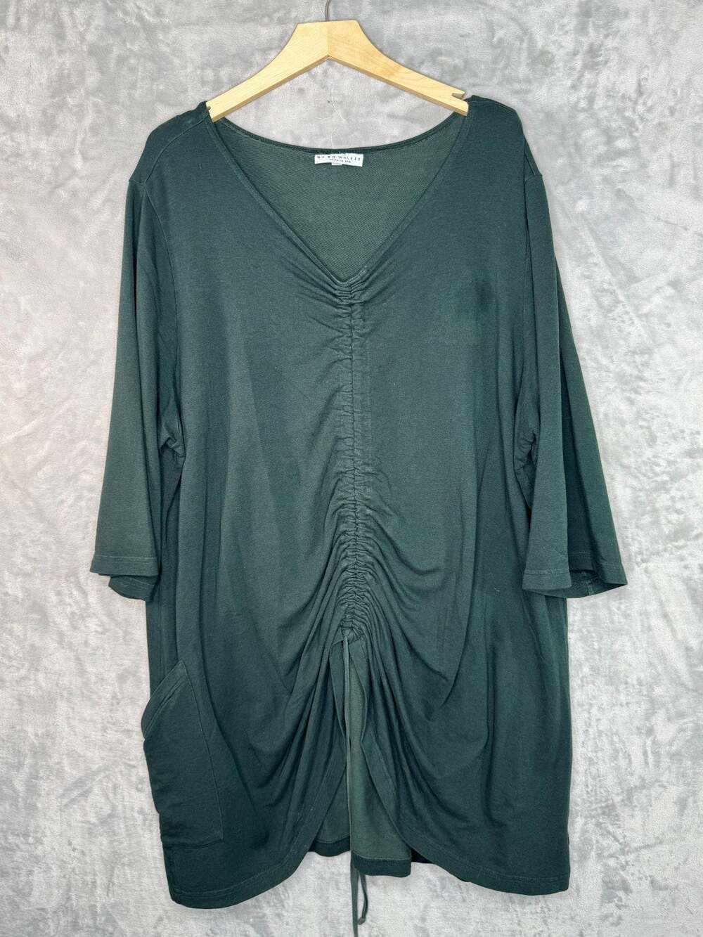 Bryn Walker Tunic Top Womens 2X Plus Green V Neck Bamboo Organic Cotton Stretch